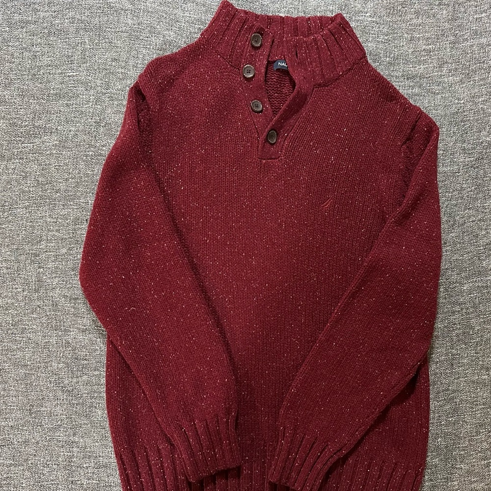Men's Nautica Button-Neck Maroon Sweater